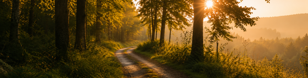 Waldweg mit strahlendem Sonnenschein